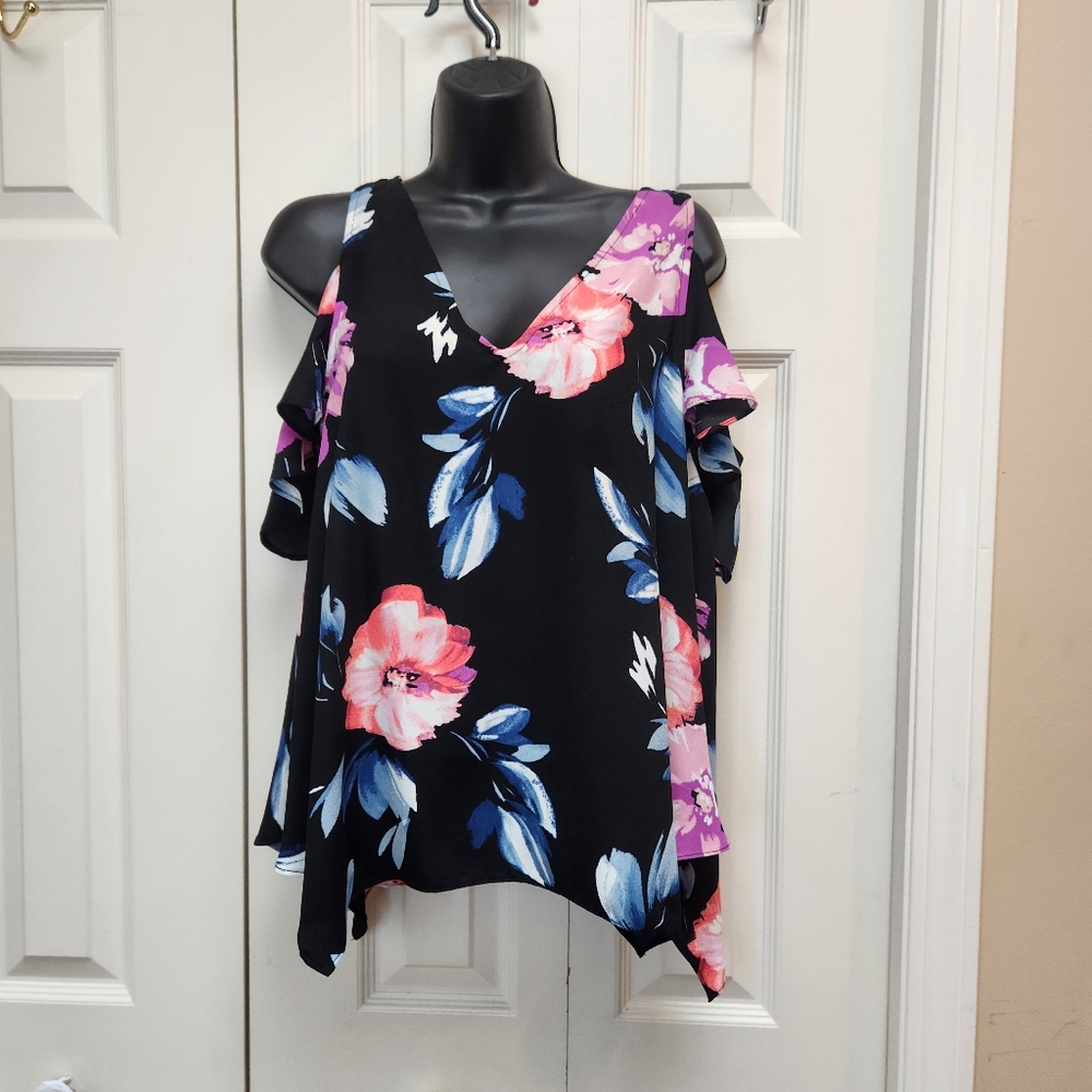 [M] Necessary Objects Drop Shoulder Top Blouse Pink Blue Black Size Medium